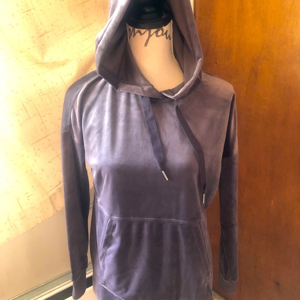 Alfani Intimates Platinum Tone Velvet Long Sleeve Hooded Pajama Top Sz S SOFT!